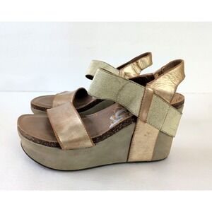 Womens OTBT Bushnell Wedge Sandals Womens 6.5 Gold Bronze Metallic Leather‎ Boho